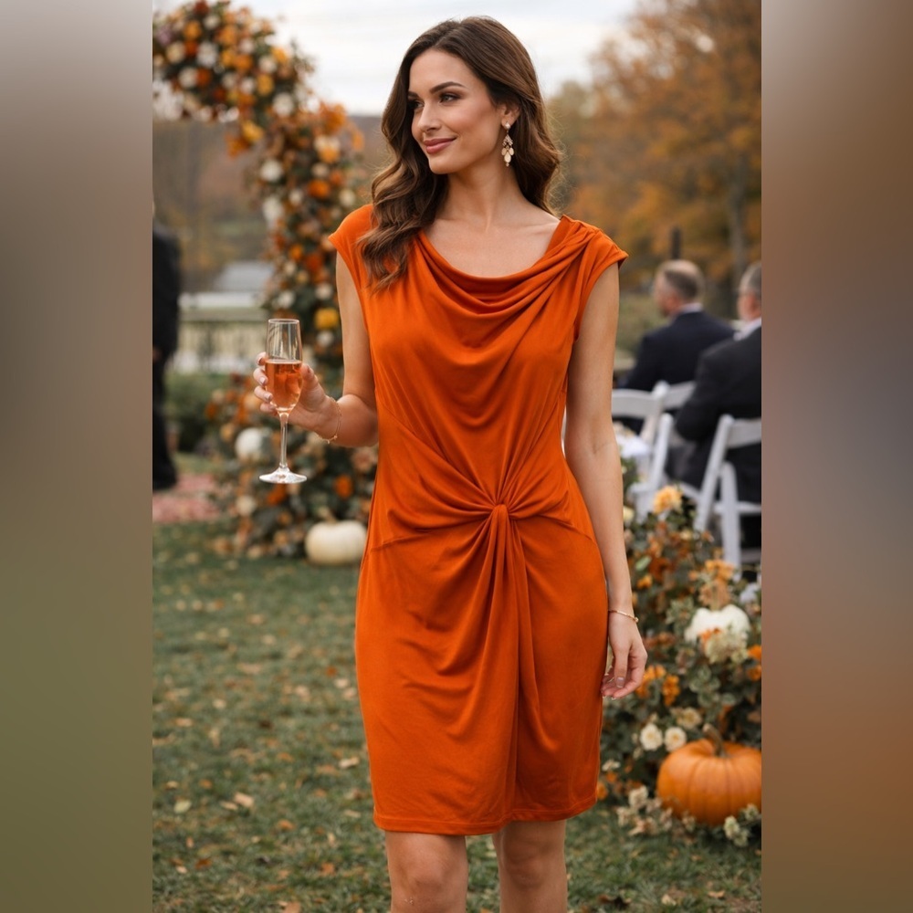 Michael Kors Vibrant Orange Twist Waist Sheath Dress Size M